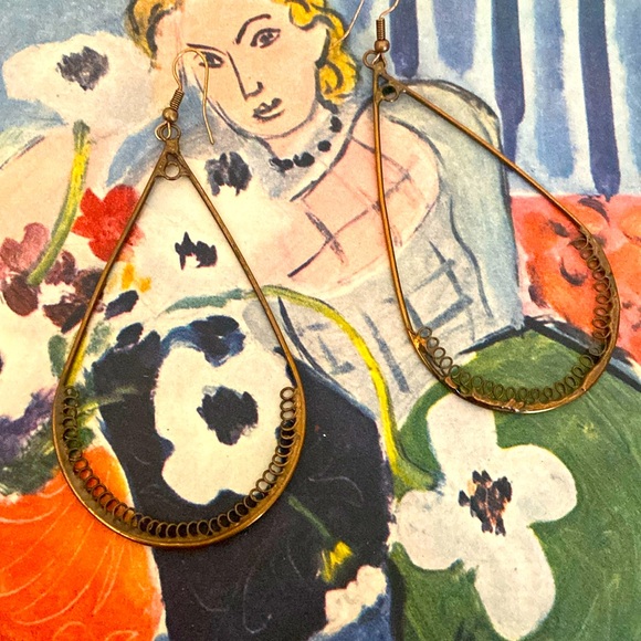 Vintage 90s Big Tear Drop Copper Toned Alloy Dangling Earring’s - Picture 1 of 5